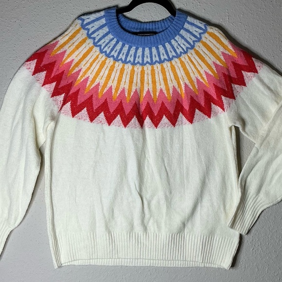 Nordic Pattern Crew Neck Sweater in Blue and Yellow - Picture 1 of 7